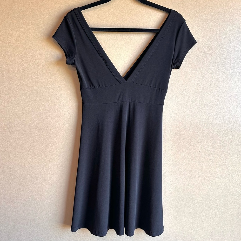 Zoey Beth Womens Dress Black Deep V Neck Short Sleeve A-Line Stretch Size Small - Picture 6 of 15